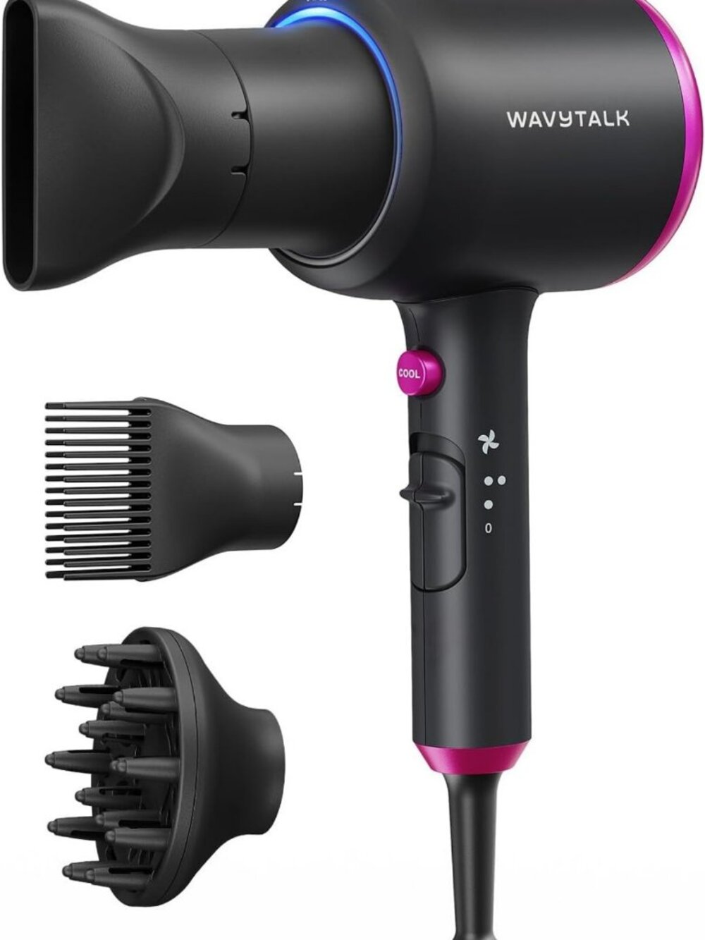 Ionic Hair Dryer with Diffuser for Curly Hair | Fast Drying, 3 Attachments